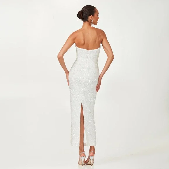 NWT Helsi Leslie Strapless Sequin Midi Dress White - Size Small -Retails $395 - Picture 9 of 16